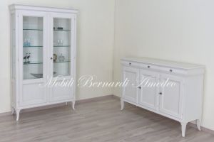 Classic style solid wood display cabinet and sideboard with white lacquered finish